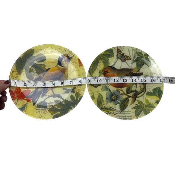 2 DECOUPAGE Dinner Plates RAZ 8.5” Autumn Birds Robin Finch? Yellow Decorative - Picture 7 of 8